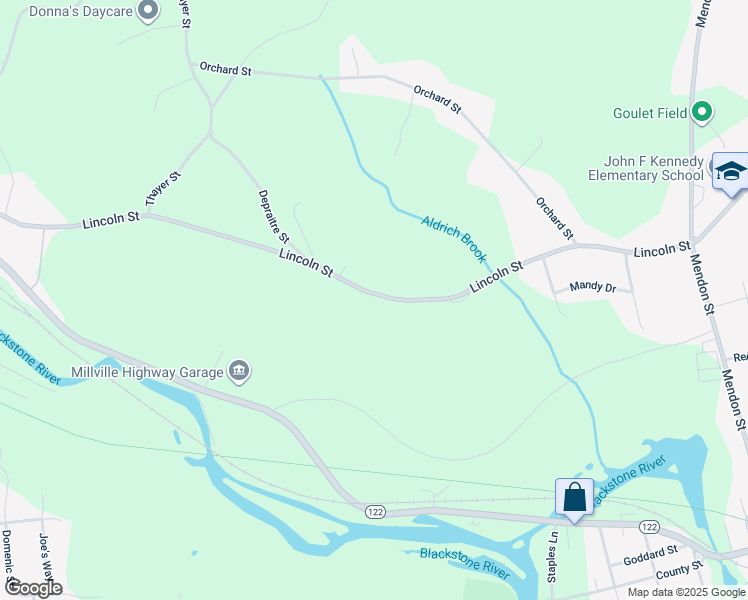 map of restaurants, bars, coffee shops, grocery stores, and more near 297 Lincoln Street in Blackstone