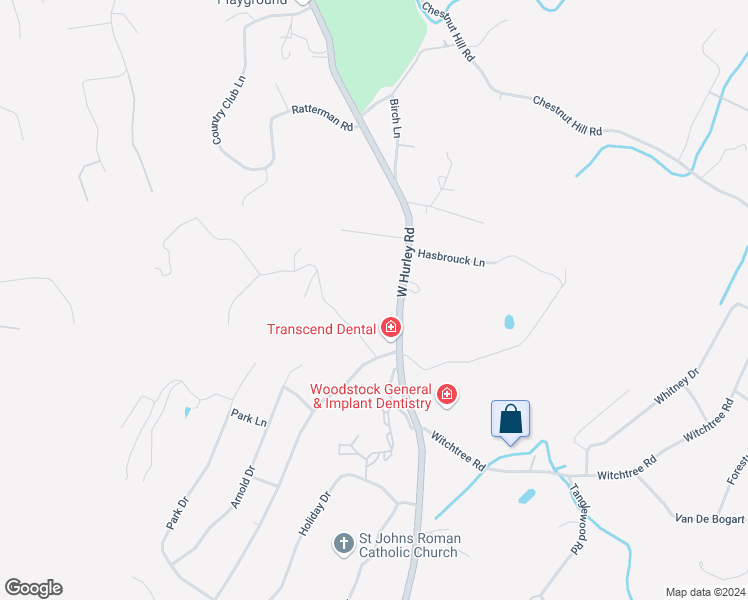 map of restaurants, bars, coffee shops, grocery stores, and more near 94 West Hurley Road in Woodstock