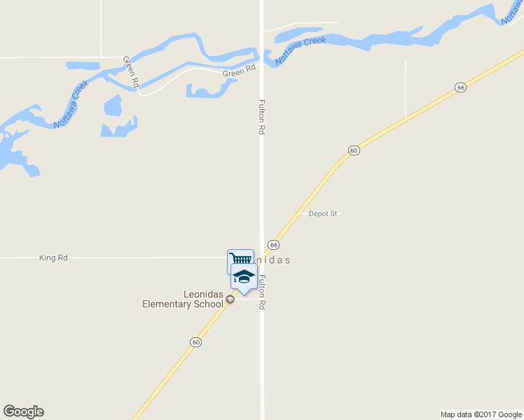 map of restaurants, bars, coffee shops, grocery stores, and more near 53116 Fulton Road in Leonidas