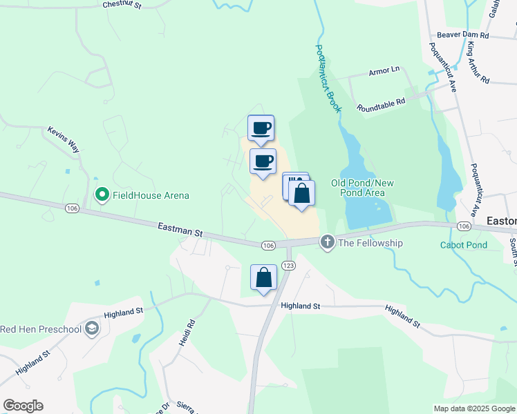 map of restaurants, bars, coffee shops, grocery stores, and more near 33 Robert Drive in Easton