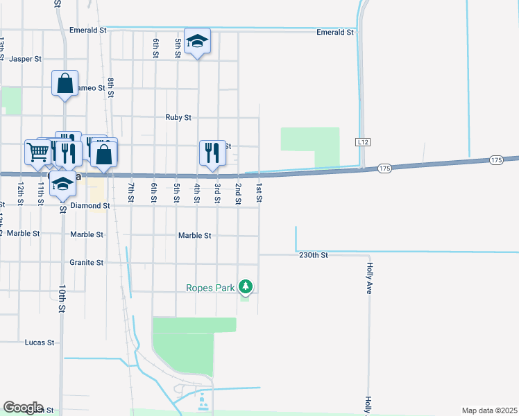map of restaurants, bars, coffee shops, grocery stores, and more near 1101 1st Street in Onawa