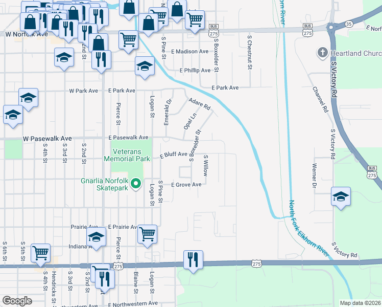 map of restaurants, bars, coffee shops, grocery stores, and more near 699 East Bluff Avenue in Norfolk