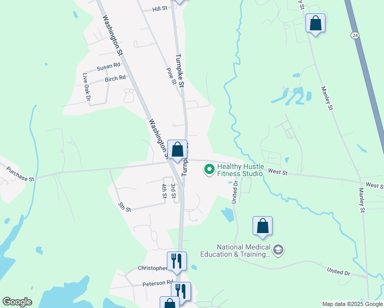 map of restaurants, bars, coffee shops, grocery stores, and more near 264 Turnpike St in Easton