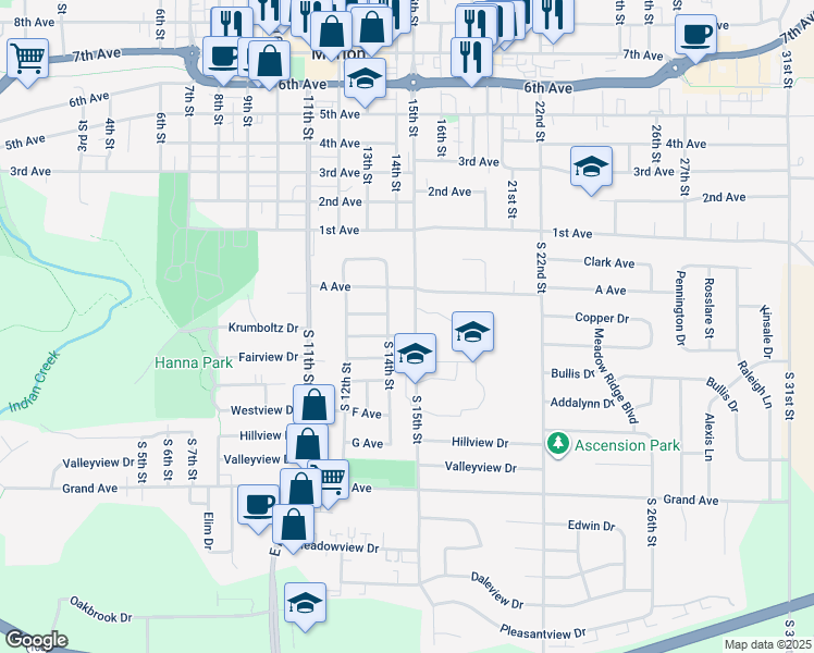 map of restaurants, bars, coffee shops, grocery stores, and more near 440 South 15th Street in Marion