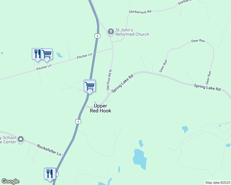 map of restaurants, bars, coffee shops, grocery stores, and more near 26 Spring Lake Road in Red Hook