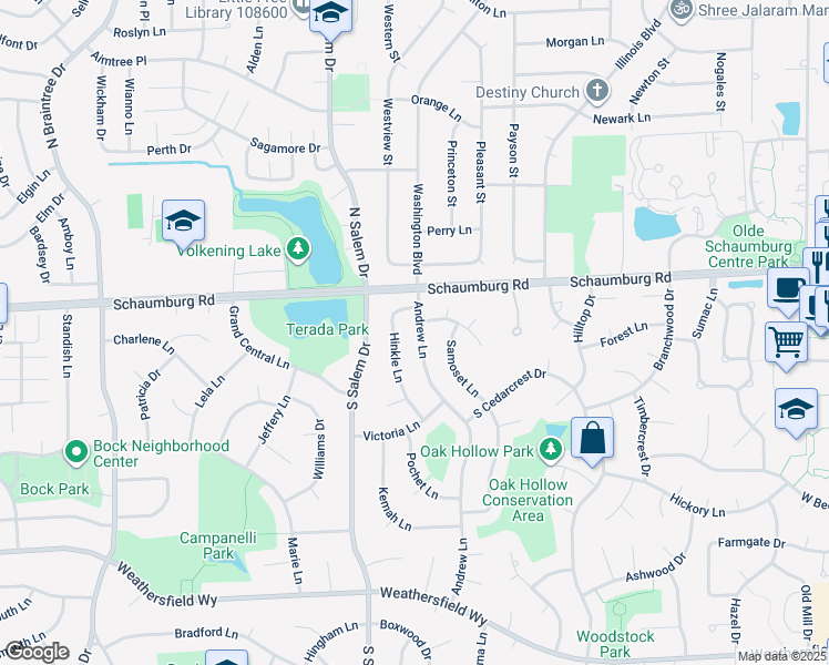 map of restaurants, bars, coffee shops, grocery stores, and more near 24 Andrew Lane in Schaumburg