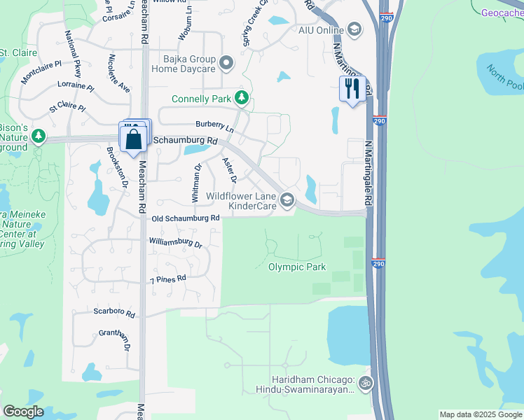 map of restaurants, bars, coffee shops, grocery stores, and more near 25A Buttonwood Circle in Schaumburg