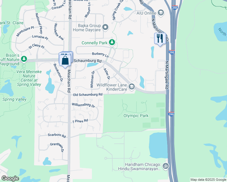 map of restaurants, bars, coffee shops, grocery stores, and more near 1621 Buttonwood Circle in Schaumburg