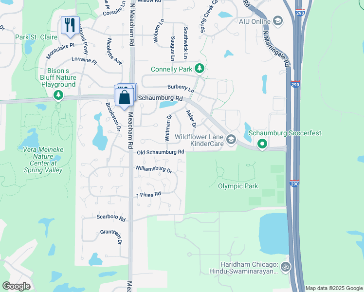 map of restaurants, bars, coffee shops, grocery stores, and more near 1565 Stevens Drive in Schaumburg