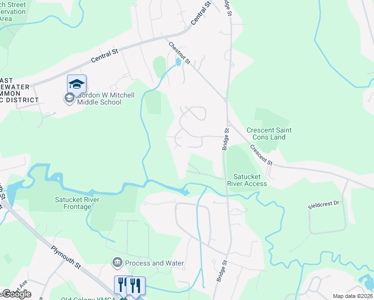 map of restaurants, bars, coffee shops, grocery stores, and more near 58 Brookbend Way East in East Bridgewater