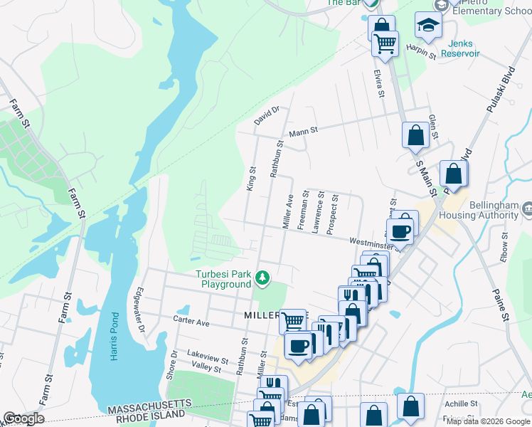 map of restaurants, bars, coffee shops, grocery stores, and more near 702 Rathbun Street in Blackstone