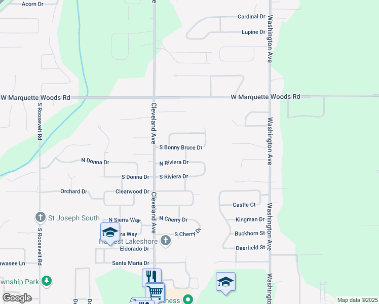 map of restaurants, bars, coffee shops, grocery stores, and more near 1560 South Bonny Bruce Drive in Stevensville