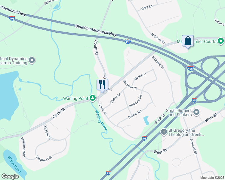 map of restaurants, bars, coffee shops, grocery stores, and more near 7 Green St in Foxborough