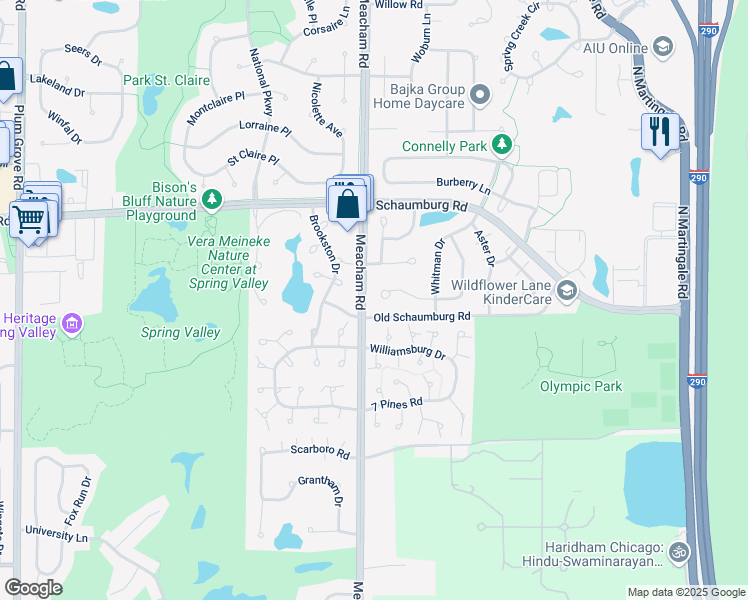 map of restaurants, bars, coffee shops, grocery stores, and more near 1449 Whitman Court in Schaumburg
