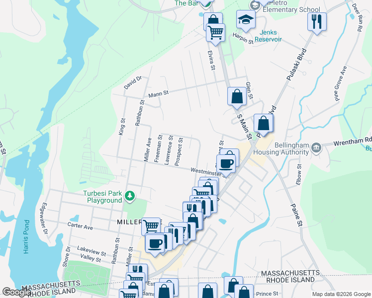 map of restaurants, bars, coffee shops, grocery stores, and more near 51 Prospect Street in Bellingham