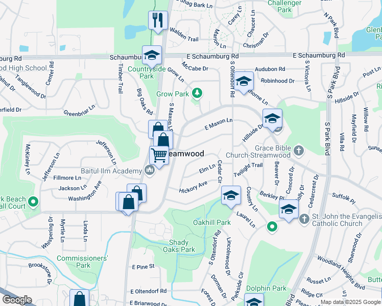 map of restaurants, bars, coffee shops, grocery stores, and more near 209 Cypress Dr in Streamwood