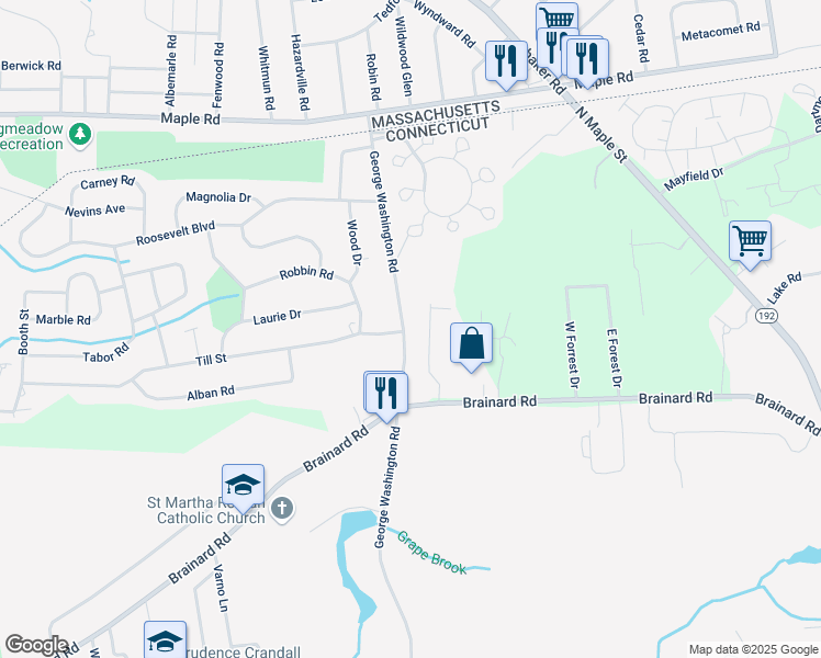 map of restaurants, bars, coffee shops, grocery stores, and more near 510 George Washington Road in Enfield