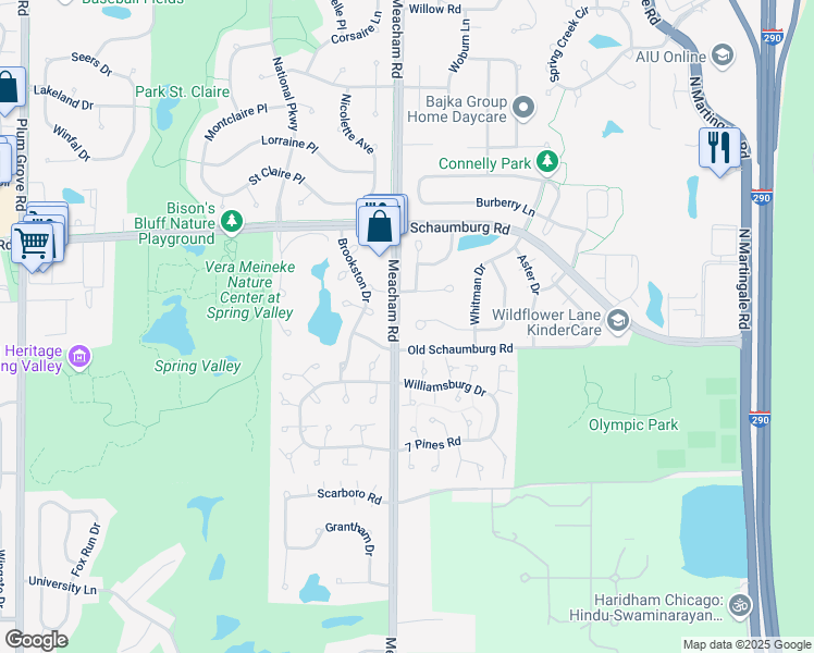 map of restaurants, bars, coffee shops, grocery stores, and more near 1449 Whitman Court in Schaumburg