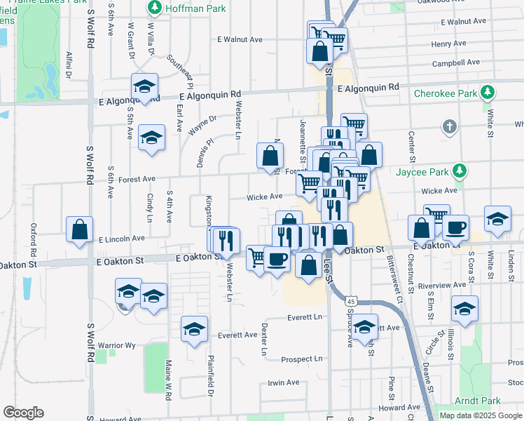 map of restaurants, bars, coffee shops, grocery stores, and more near 1000 Executive Way in Des Plaines