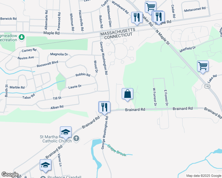 map of restaurants, bars, coffee shops, grocery stores, and more near 510 George Washington Road in Enfield