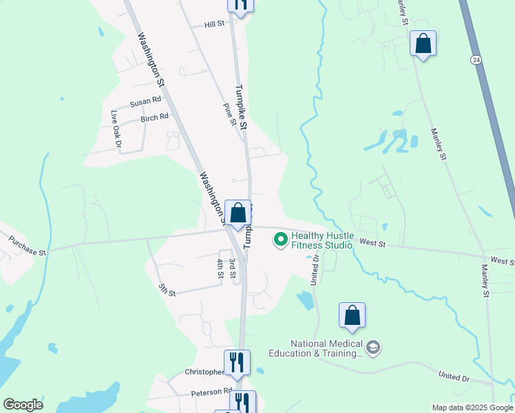 map of restaurants, bars, coffee shops, grocery stores, and more near 264 Turnpike Street in Easton