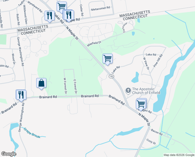 map of restaurants, bars, coffee shops, grocery stores, and more near 409 Ashmead Cmns in Enfield