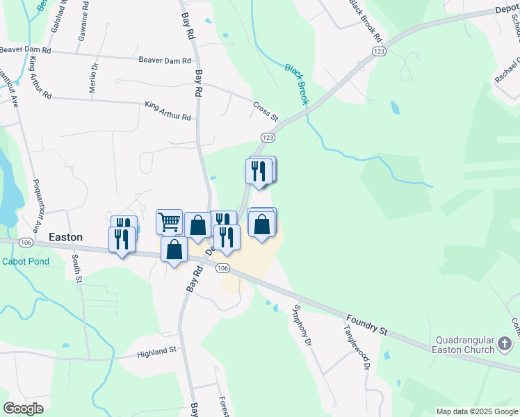 map of restaurants, bars, coffee shops, grocery stores, and more near 678 Depot Street in Easton