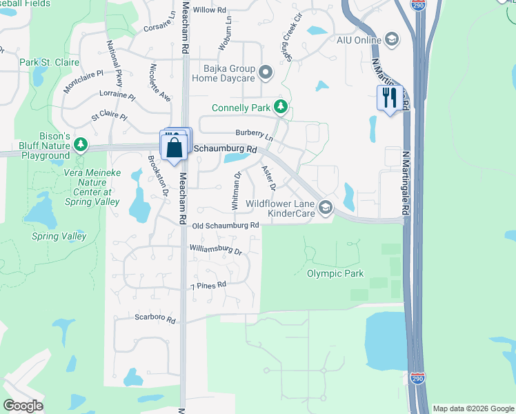 map of restaurants, bars, coffee shops, grocery stores, and more near 1565 Stevens Drive in Schaumburg