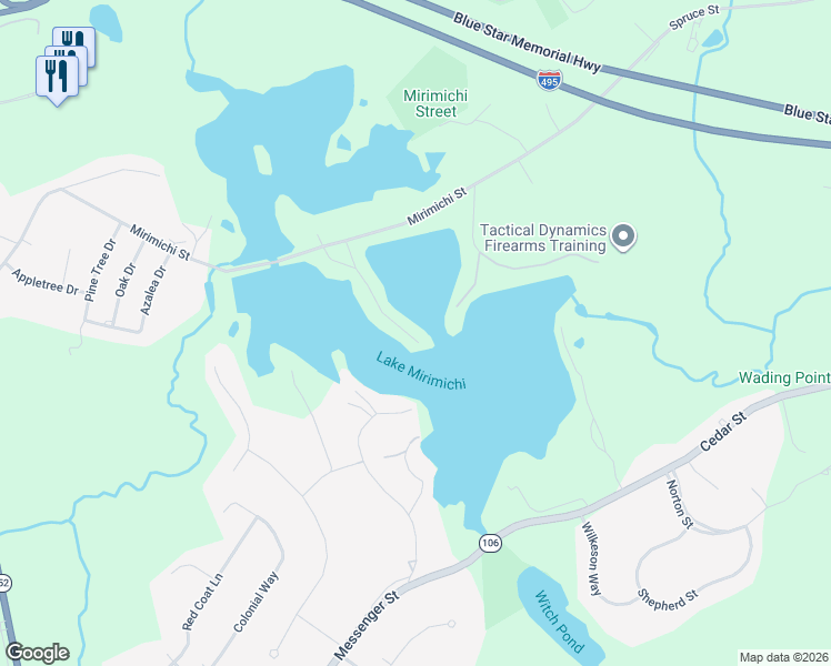 map of restaurants, bars, coffee shops, grocery stores, and more near 44 Treasure Island Road in Plainville