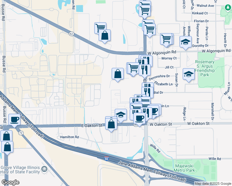 map of restaurants, bars, coffee shops, grocery stores, and more near 2201-2247 South Lexington Drive in Mount Prospect