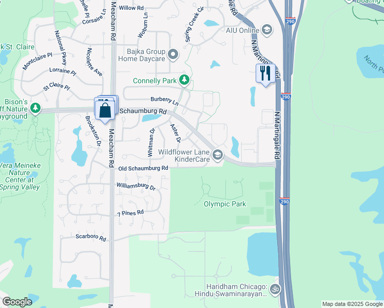 map of restaurants, bars, coffee shops, grocery stores, and more near 1621 Buttonwood Circle in Schaumburg