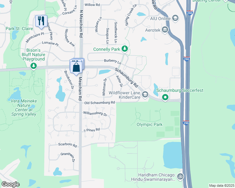 map of restaurants, bars, coffee shops, grocery stores, and more near 1565 Stevens Drive in Schaumburg