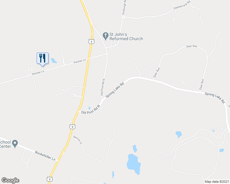 map of restaurants, bars, coffee shops, grocery stores, and more near 26 Spring Lake Road in Red Hook