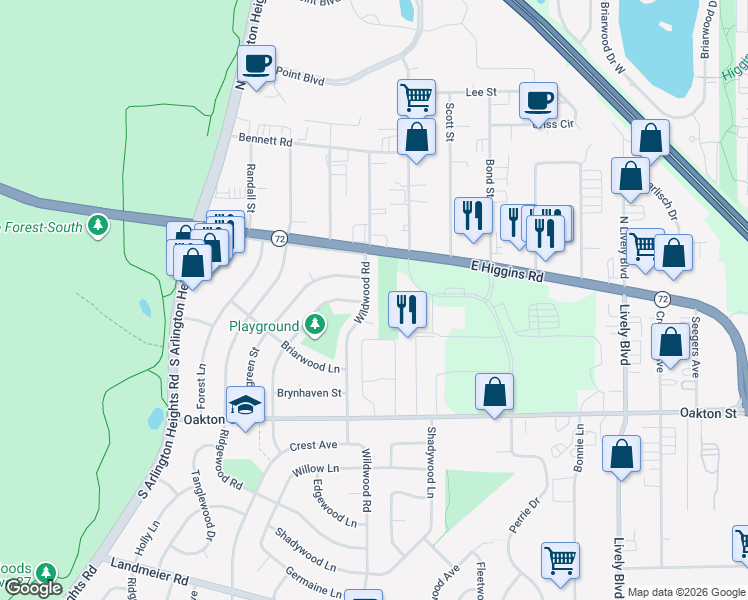 map of restaurants, bars, coffee shops, grocery stores, and more near 602 Lindale Street in Elk Grove Village