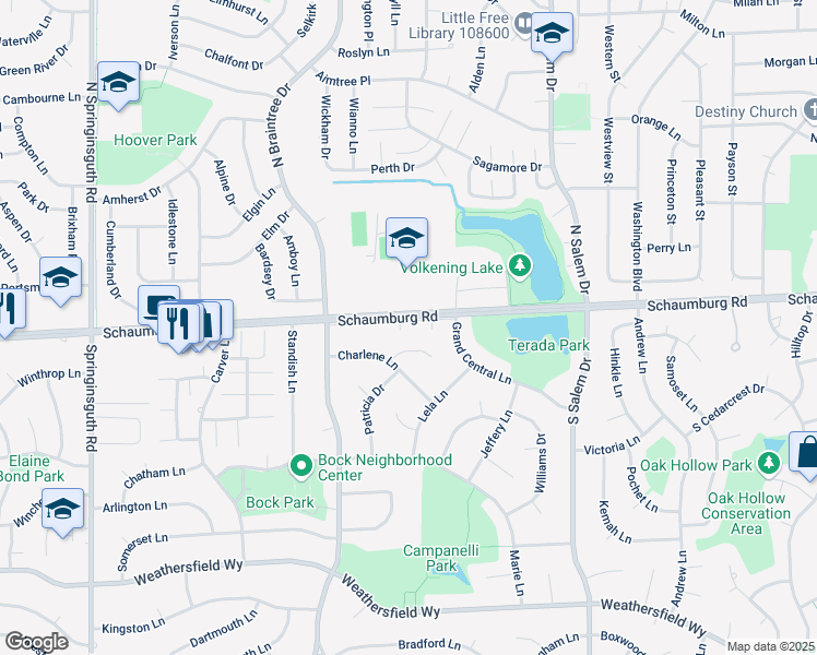 map of restaurants, bars, coffee shops, grocery stores, and more near 1035 West Schaumburg Road in Schaumburg