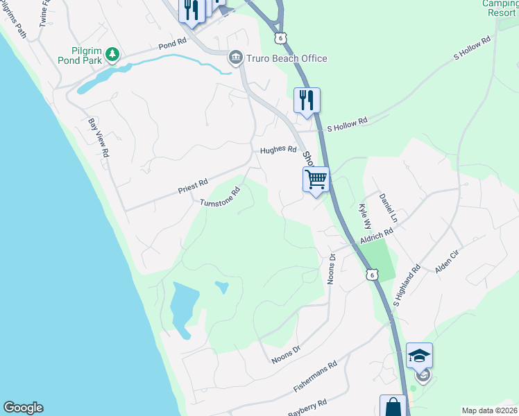map of restaurants, bars, coffee shops, grocery stores, and more near 22 Turnstone Road in Truro
