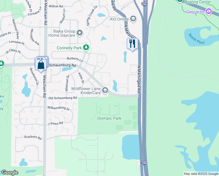 map of restaurants, bars, coffee shops, grocery stores, and more near Schaumburg Road in Schaumburg