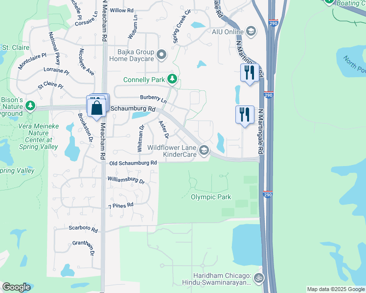 map of restaurants, bars, coffee shops, grocery stores, and more near 25A Buttonwood Circle in Schaumburg