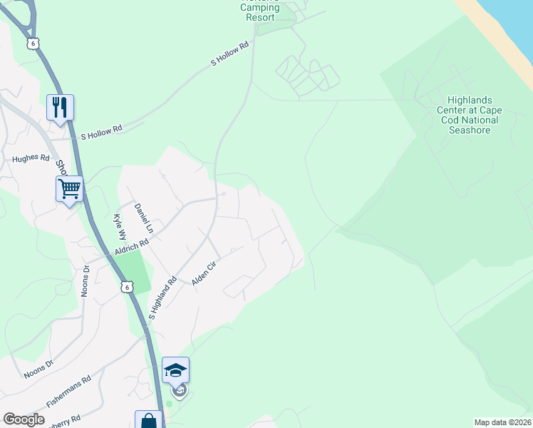 map of restaurants, bars, coffee shops, grocery stores, and more near 16 Moses Way in Truro