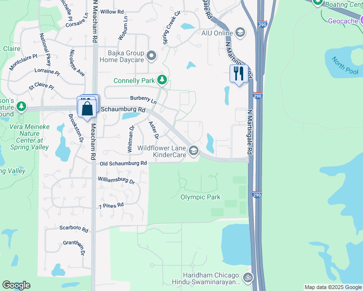 map of restaurants, bars, coffee shops, grocery stores, and more near 25A Buttonwood Circle in Schaumburg