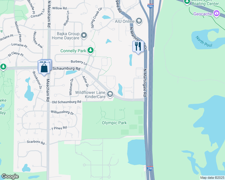 map of restaurants, bars, coffee shops, grocery stores, and more near 1701 Wildflower Court in Schaumburg