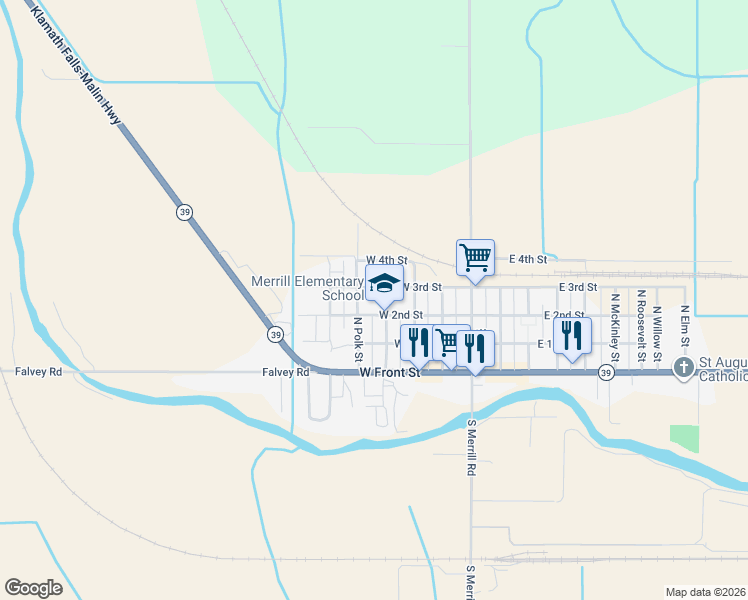 map of restaurants, bars, coffee shops, grocery stores, and more near 423 East 3rd Street in Merrill