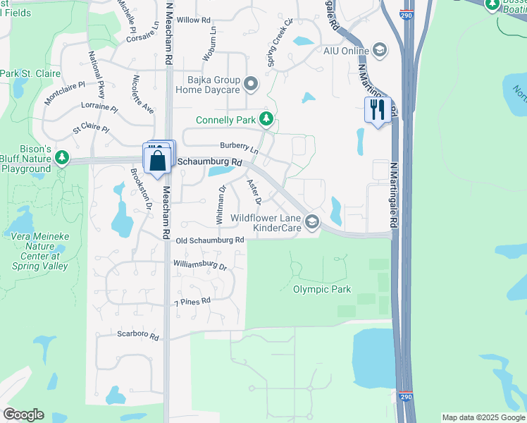 map of restaurants, bars, coffee shops, grocery stores, and more near 16f Lincoln Meadows Drive in Schaumburg