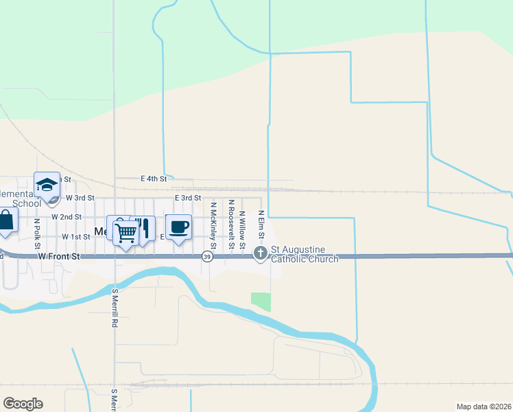 map of restaurants, bars, coffee shops, grocery stores, and more near 304 North Willow Street in Merrill