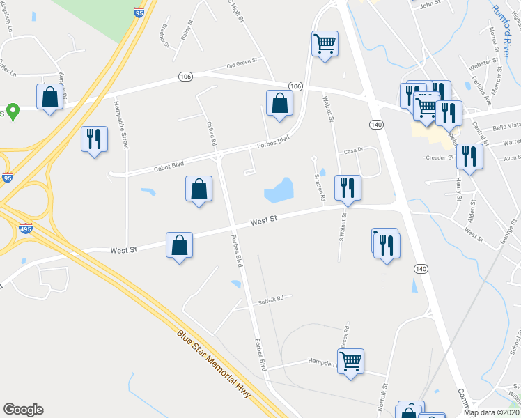 map of restaurants, bars, coffee shops, grocery stores, and more near 515 West Street in Mansfield