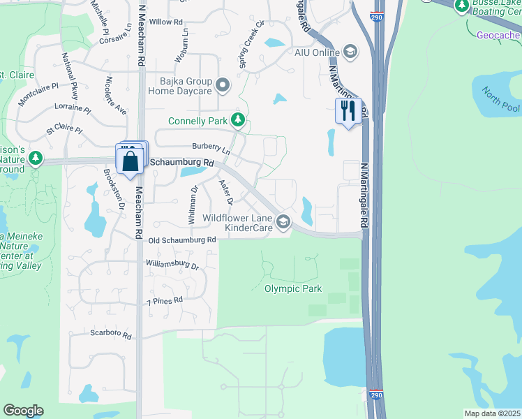 map of restaurants, bars, coffee shops, grocery stores, and more near 1711 Buttonwood Circle in Schaumburg