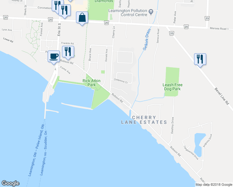 map of restaurants, bars, coffee shops, grocery stores, and more near 109 Robson Road in Essex County