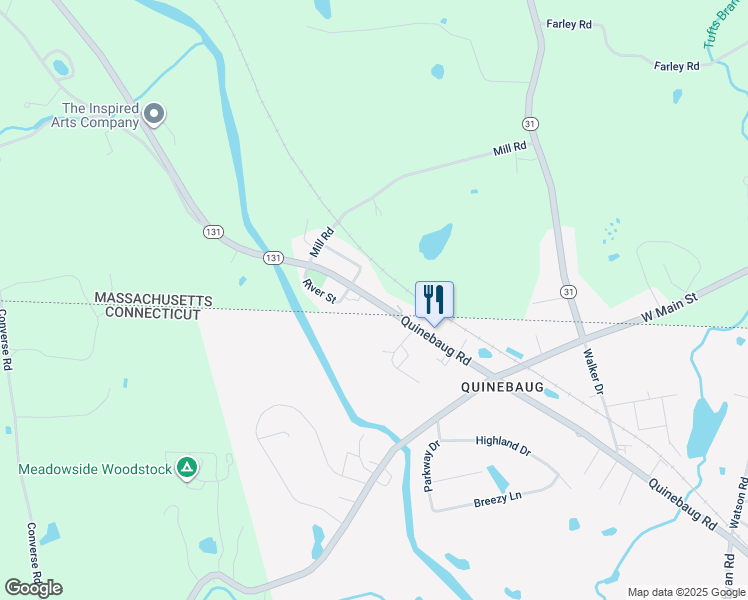 map of restaurants, bars, coffee shops, grocery stores, and more near 12 Quinebaug Road in Dudley