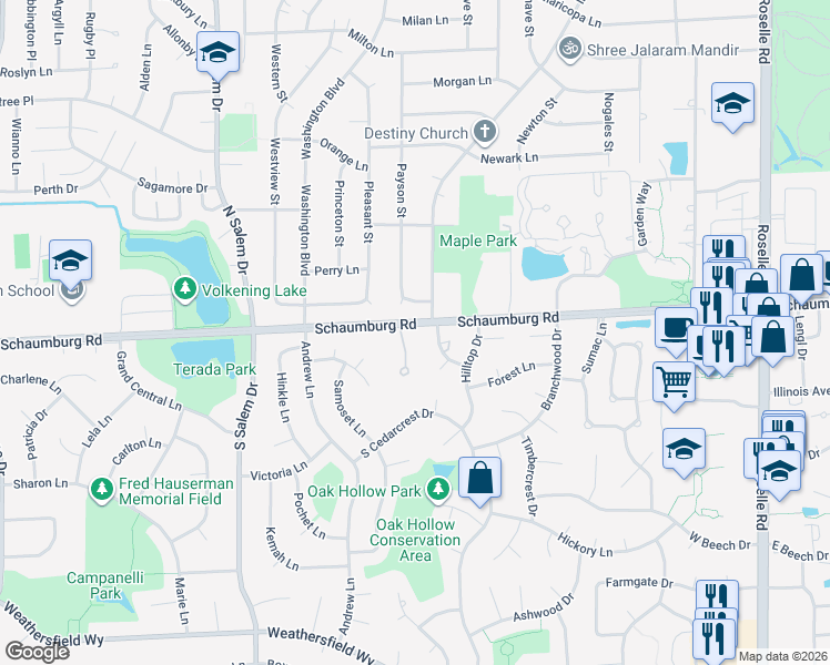 map of restaurants, bars, coffee shops, grocery stores, and more near 20 Payson Street in Hoffman Estates
