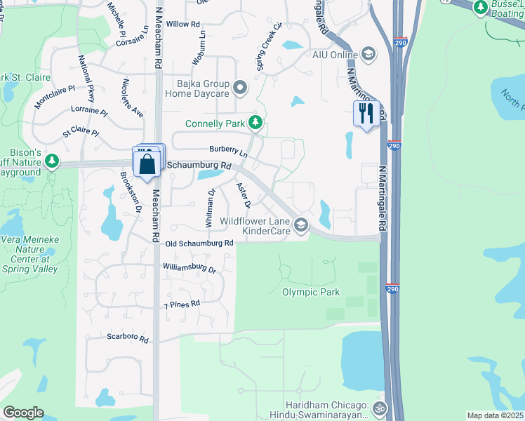 map of restaurants, bars, coffee shops, grocery stores, and more near 16f Lincoln Meadows Drive in Schaumburg